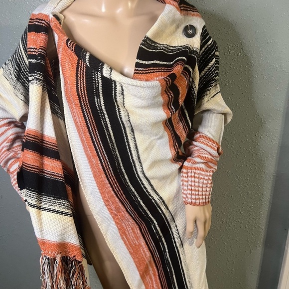 Orange Black And Cream Open Front Cardigan Poncho Sweater XL Blush Pink - Picture 3 of 11